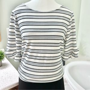 Ann Taylor Factory Stripped Ruffle T-shirt Size L